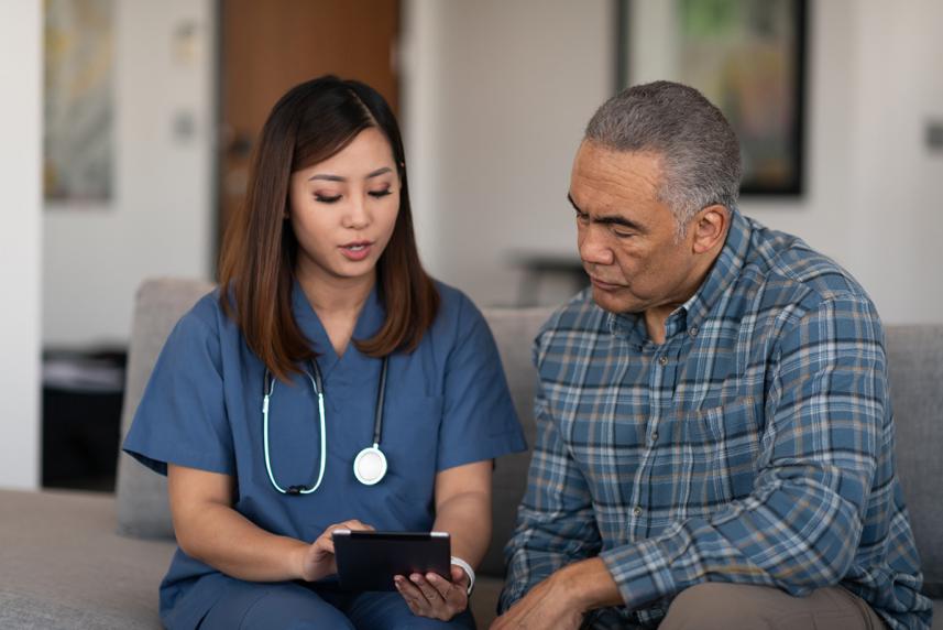 Man learning about Matrix in-home assessment and annual wellness visit